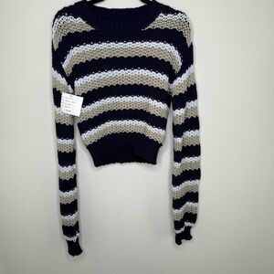 NAADAM Navy and Beige Striped Sweater Size XS PTP- 17” L-19”